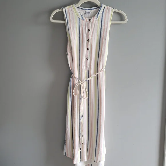 Splendid Linen Blend Button Front Midi Dress in Picnic Stripe - Picture 5 of 16